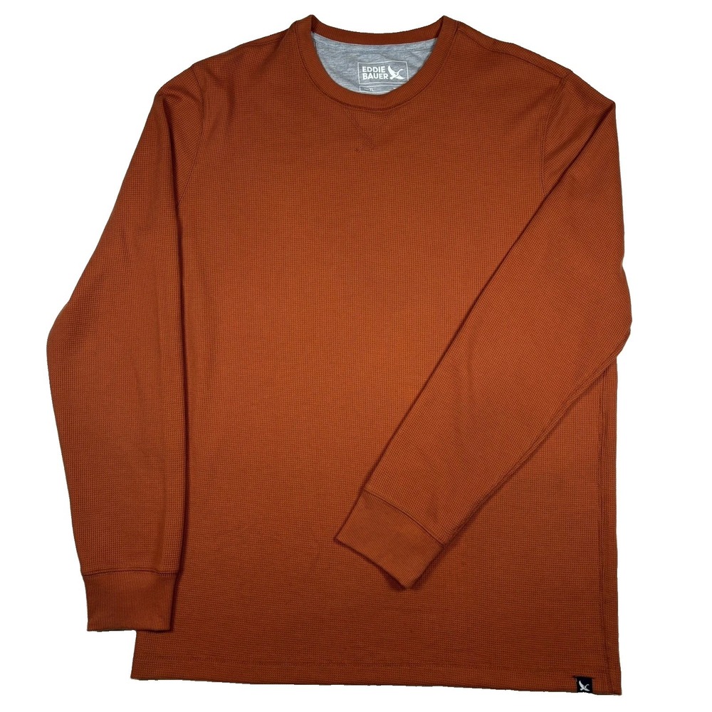 Eddie Bauer Mens LT Rust Orange Waffle Knit Thermal Long Sleeve Shirt Gorpcore